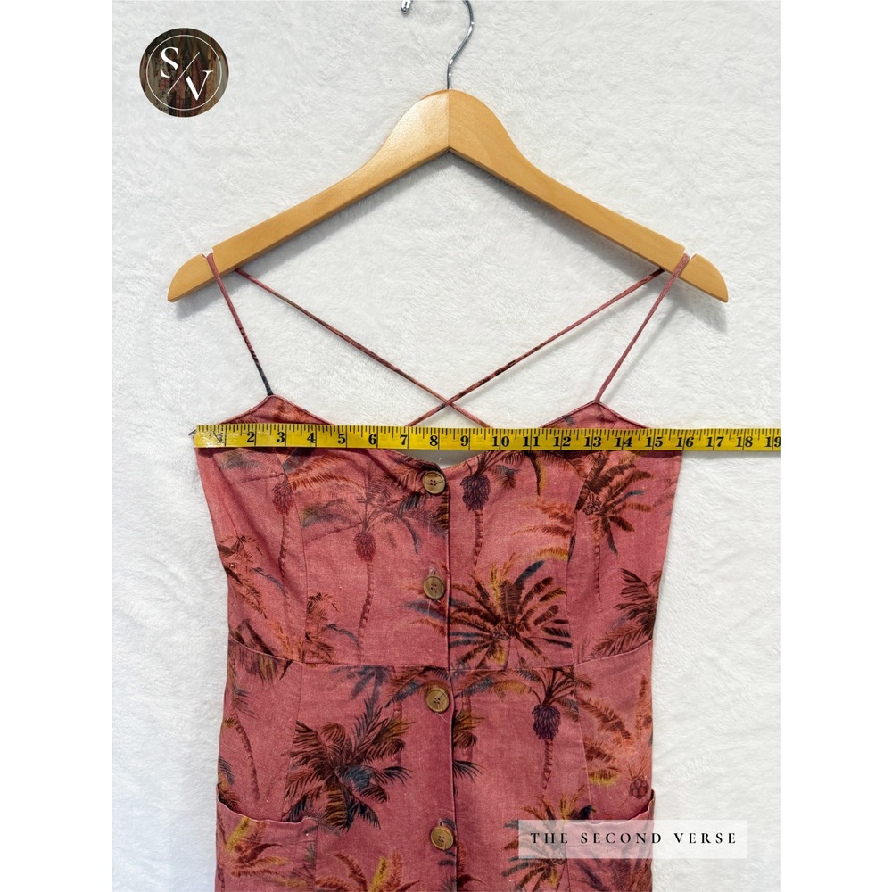 Zara Tropical Palm Leaf Cotton Linen Blend Button Front Midi Dress Size Large - Picture 7 of 11